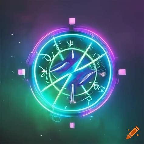 Futuristic neon zodiac compass