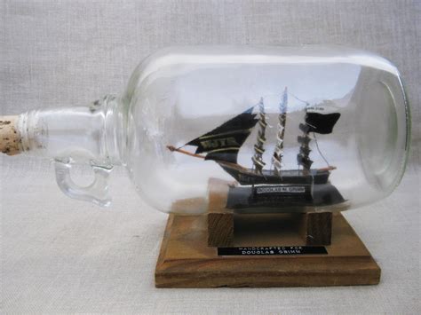 Vintage Ship in a Bottle Folk Art Whimsy Sculpture Handmade Nautical Décor Gift for Him