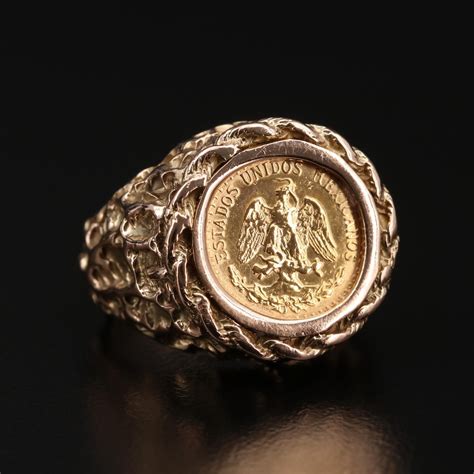 14K Yellow Gold Ring with 1945 Mexican Dos Pesos Gold Coin | EBTH