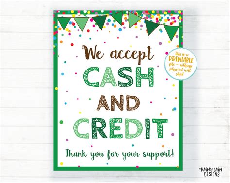 We Accept Cash and Credit Cards Sign Cookie Booth Printable - Etsy Canada