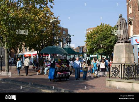 Market Square Aylesbury town centre high street Buckinghamshire England ...