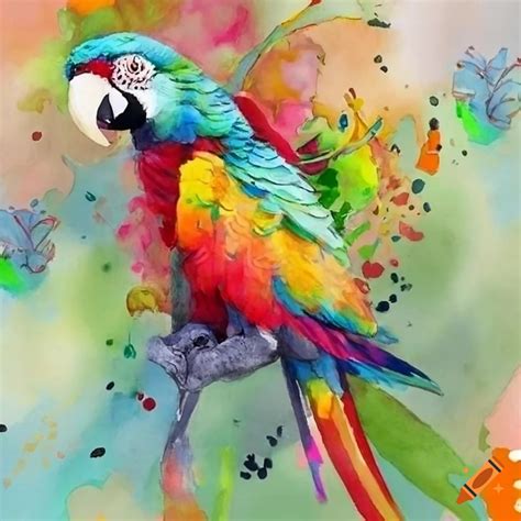 Vibrant watercolor parrots artwork on Craiyon
