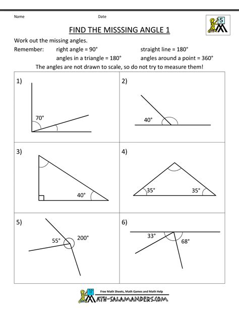 Finding Missing Angles Complementary Supplementary Worksheet