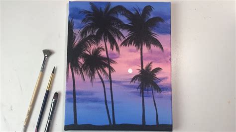 Acrylic Painting for Beginners on Canvas | Calm Sunset Palm Tree ...