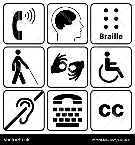 Disability symbols and signs collection Royalty Free Vector