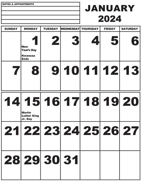 Large Printable Calendar 2024 - Bea Karita