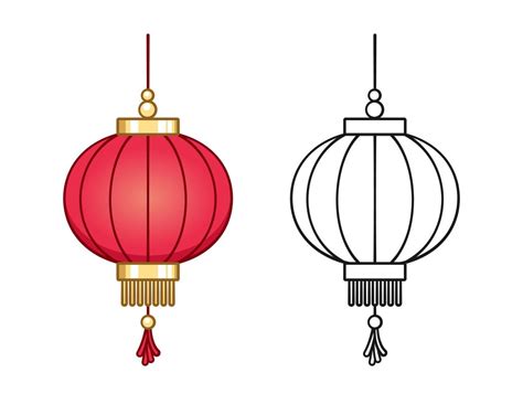 Chinese festival hanging lantern cartoon outline and colored set vector illustration ...