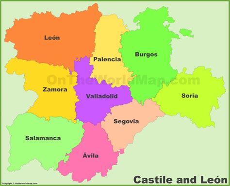 Castile and León provinces map - Ontheworldmap.com