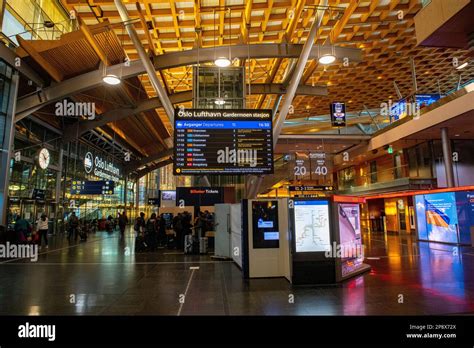 Oslo Gardermoen train station at Oslo airport (OSL) in Norway Stock ...