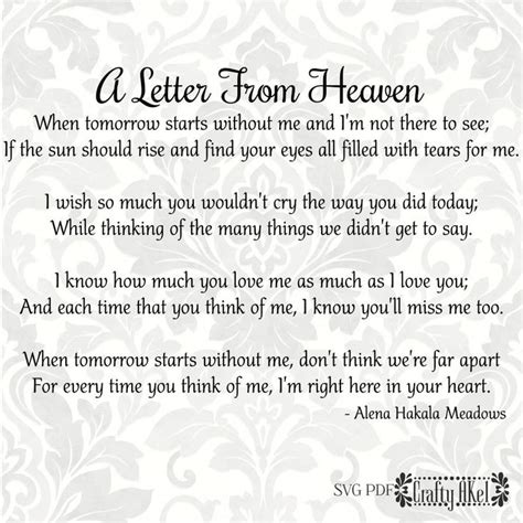 A Letter From Heaven Poem Bereavement Mourning Grief | Etsy in 2020 | Grieving quotes, Letter ...