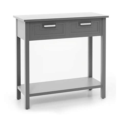 Bunpeony Gray Wood 31.5 in. Kitchen Island Narrow Console Table with Drawers and Open Storage ...