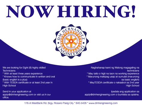 We Are Hiring! - DM Hernandez Engineering