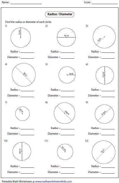 Radius And Diameter Worksheets Answers