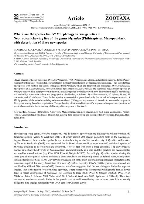 (PDF) Where are the species limits? Morphology versus genetics in Neotropical chewing lice of ...