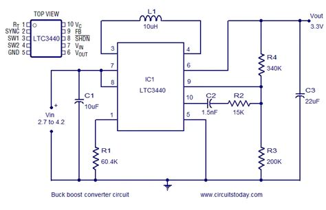 Buck Boost converter using LTC3440 for an output voltage of 3.3 volts.