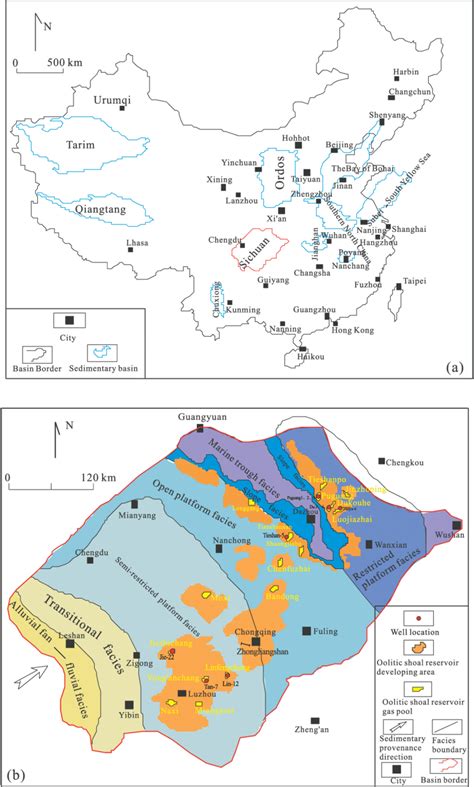 (a) Location of the Sichuan basin in China; (b) simplified depositional ...