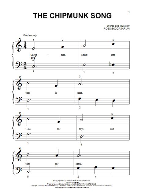 Alvin And The Chipmunks "The Chipmunk Song" Sheet Music | Download Printable Children PDF Score ...