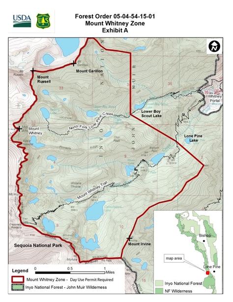 Whitney Zone Map shows permit requirement areas | Sequoia national park ...