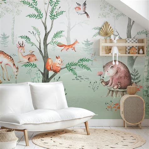 Green Forest Animals Wallpaper - Happywall