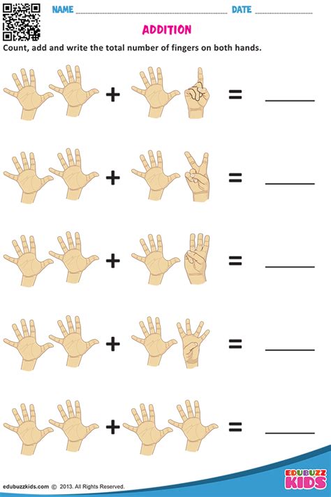 Math addition with fingers worksheets for the kids of kindergarten ...