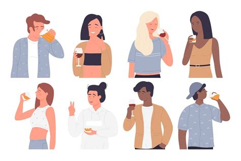 Premium Vector | People drink set cartoon young happy characters drinking