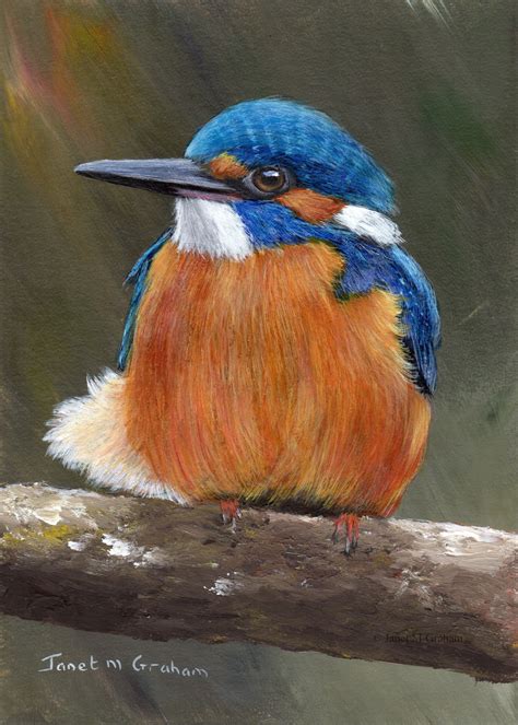 Original Bird Painting Art Kingfisher SFA Wildlife 5 X 7 Inches Acrylic Painting Realistic Bird ...