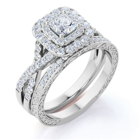 JeenMata - 1.25 ct - Square Diamond - Double Halo - Twisted Band - Vintage Inspired - Pave ...