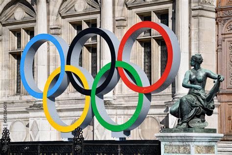 Olympic rings (circles) logo illustration for the next Olympic Games (Paris 2024) at Hotel de ...