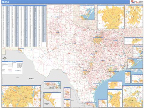 Texas Zip Code Wall Map Basic Style by MarketMAPS