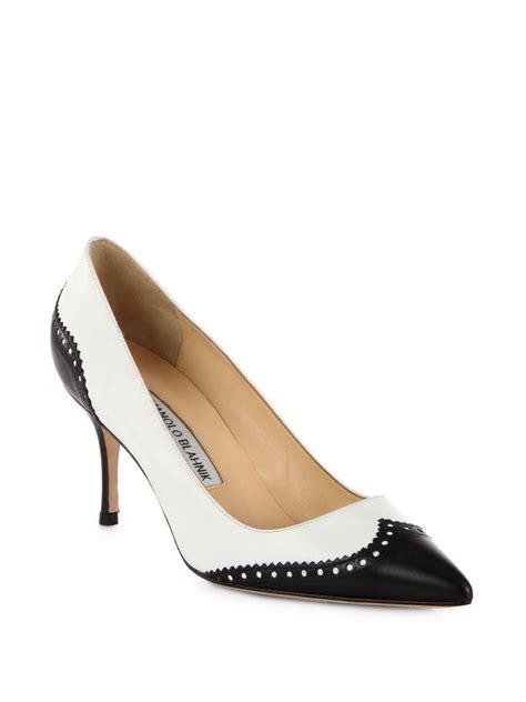 Manolo Blahnik Ancor Spectator Leather Pumps in White (BLACK WHITE) | Lyst