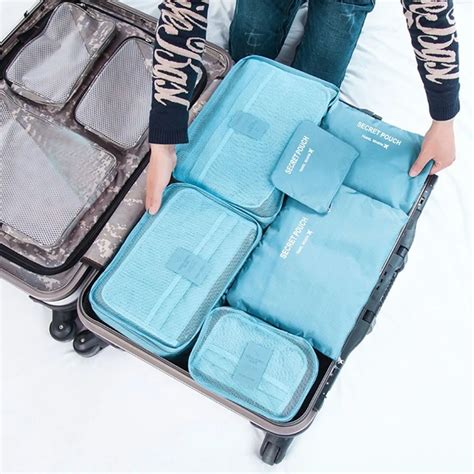 6pcs/set Travel Clothes Storage Organizer Portable Foldable Zipper Oxford Wardrobe luggage ...