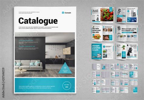 Product Catalog Layout in Black and White with Cyan Accents Stock ...