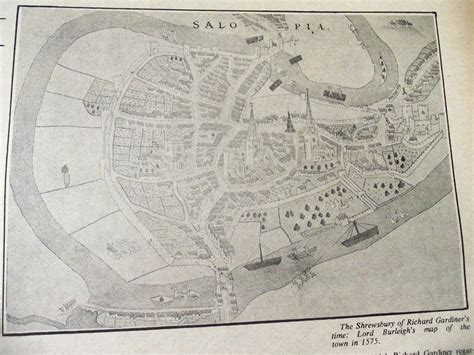 Map of Shrewsbury, again from 1575. More big swans. | Illustrated map ...