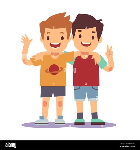 Cartoon illustration two friends hugging hi-res stock photography and images - Alamy