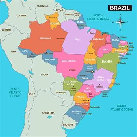 mapa del país de brasil con nombres de ciudades 21253674 Vector en Vecteezy