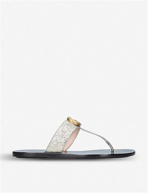 Gucci Marmont Leather Sandals in Metallic | Lyst