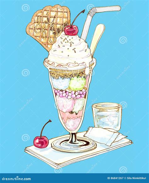 Ice Cream in Cup Sketch Design Stock Illustration - Illustration of ...