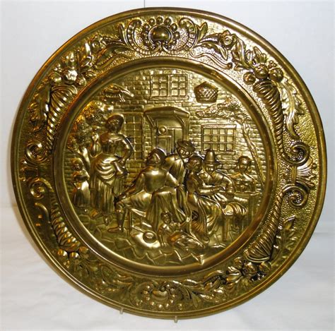 Metal Wall Hanging Plates Vintage Brass Embossed Metal