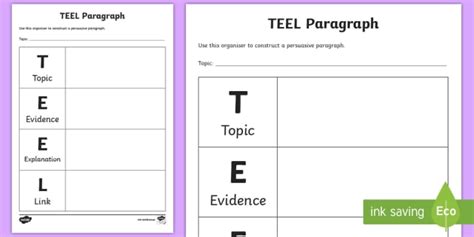 TEEL Paragraph Worksheet Organiser - Year 3 - 4 English Resource