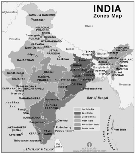 Free India Zones Map black and white | Map of India Zones States open source | Mapsopensource.com