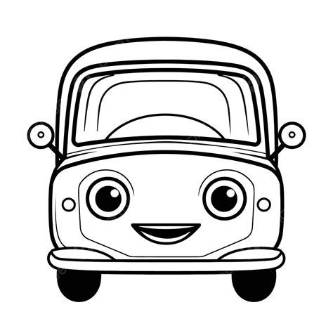 Cute Cartoon Car With Eyes And Smiling Face Outline Sketch Drawing Vector, Car Drawing, Cartoon ...