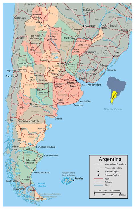 Detailed political and administrative map of Argentina with major roads and major cities ...