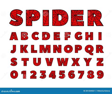 Spider Font. Spiderman Alphabet. Black Letters on Red Background. Stock ...