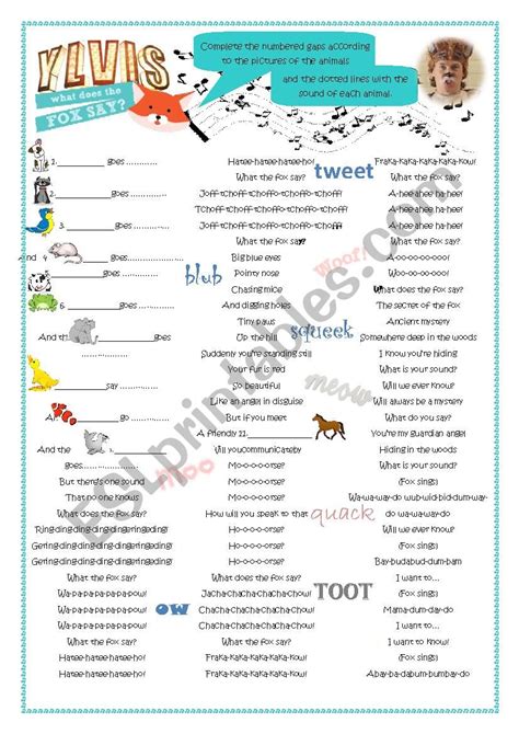 Song ´What does the fox say?´ - ESL worksheet by NandoGledson