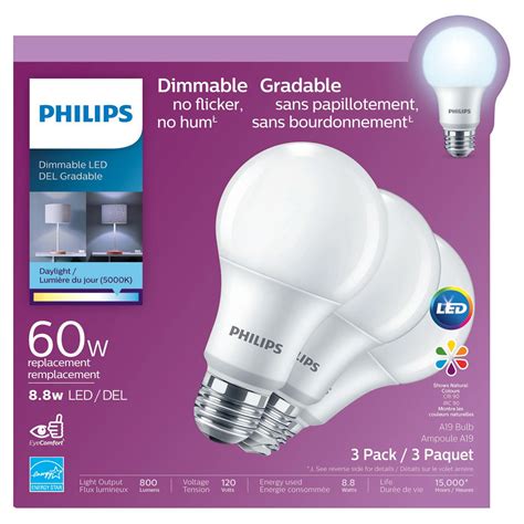 PHILIPS 8.8W A19 Daylight LED bulb (60W replacement) 3-pack | Walmart ...