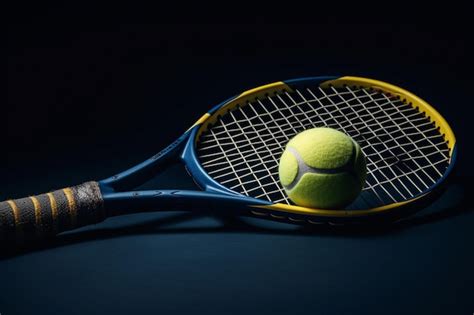 Premium AI Image | A tennis racket and a ball are on a dark background.