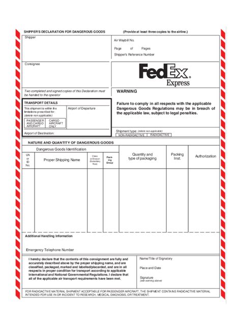 Shipper's Declaration of Dangerous Goods - Fill and Sign Printable Template Online | US Legal Forms