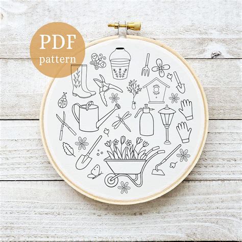 Gardening Embroidery Motif, Garden Pattern, Digital Download Embroidery ...