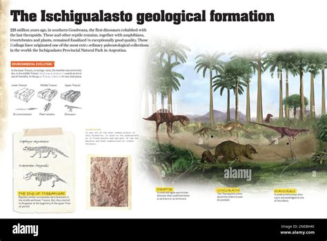 Infographics showing the Ischigualasto geological formation in Ischigualasto Provincial Natural ...