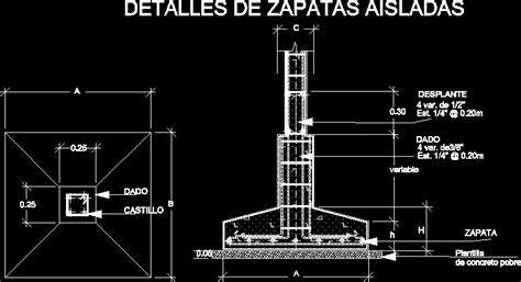 Planos de Zapata aislada en DWG AUTOCAD, Cimentaciones - Detalles ...